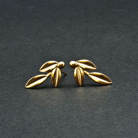 Gold Olive Leaves Small Earrings Olive Twig Stud Earrings Olive