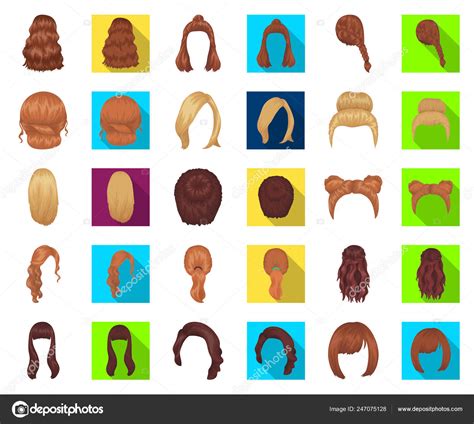 Female Hairstyle Cartoon Flat Icons In Set Collection For Design