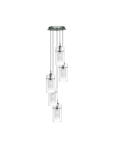 Searchlight Duo I Ceiling 5 Light Multi Drop Pendant Satin Silver Glass