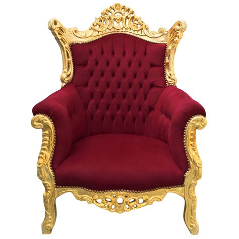 Grand Fauteuil Baroque Rococo Velours Bordeaux Et Bois Dor