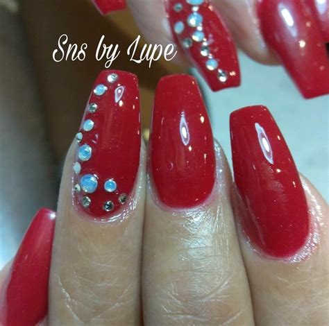 Elegant Red Sns Nails Dipping Powder Nails With 💎 Sns Nails Designs