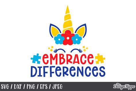 Autism Unicorn Embrace Differences Svg Png Dxf Cut Files