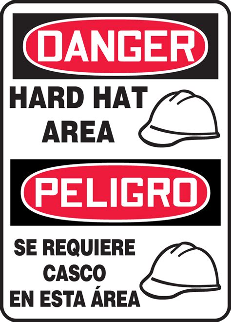 Hard Hat Area Graphic Bilingual Osha Danger Safety Sign Sbmppa027