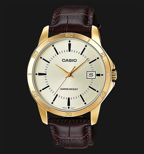 Casio General MTP V004GL 9AUDF Enticer Champagne Dial Brown Leather