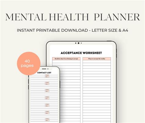 Mental Health Journal Printable Mental Health Planner Anxiety Mood Tracker Digital Template