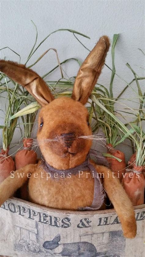 E Pattern Primitive Folk Art Early Style Bunny Rabbit Doll With