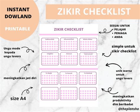 Zikir Checklist/ Zikir Planner/ Zikir Tracker/ Everyday Zikir - Etsy