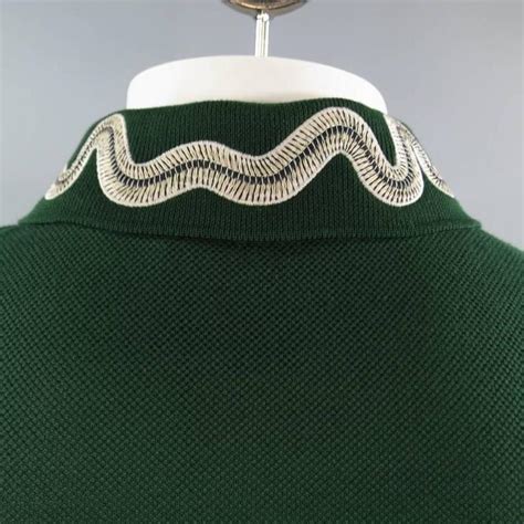 Gucci Size S Mens Green Pique Snake And Gold Fly Applique Collar Polo