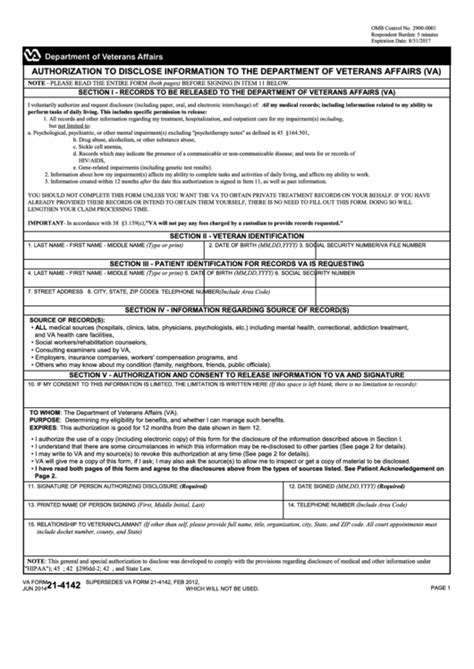 Fillable Va Form 21 4142 Authorization To Disclose Information To The