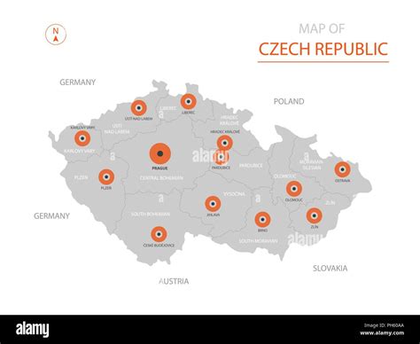 stylized vector czech republic map showing big cities capital prague