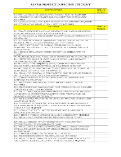 Rental Inspection Checklist 8 Examples Format Pdf Examples