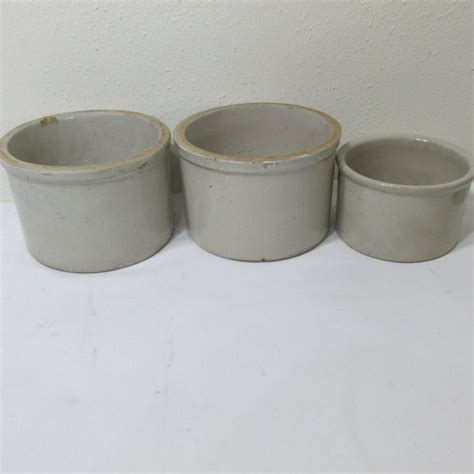 Gray Stoneware Crocks Set Of 3 Vintage Canister Etsy Stoneware