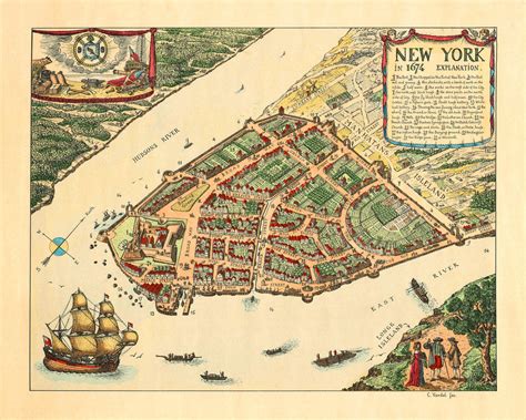 New York in 1674, Lower Manhattan, Vintage Map | Battlemaps.us