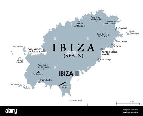 Ibiza Mappa Politica Grigia Parte Delle Isole Baleari Spagna