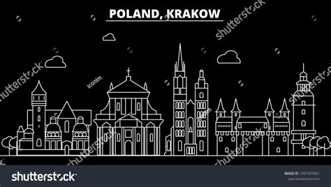 Krakow Silhouette Skyline Poland Krakow Vector เวกเตอร์สต็อก ปลอดค่า