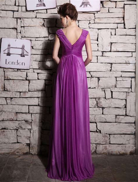 Magenta Evening Dress Elegant Shot Silk Prom Dress V Neck Beading A