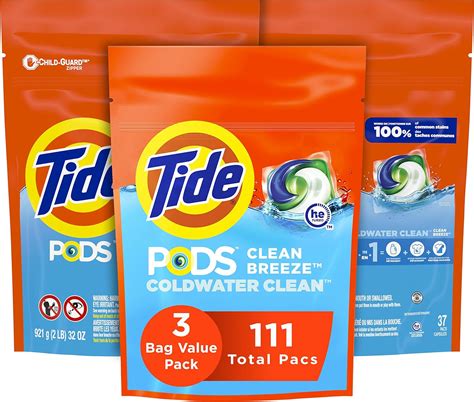 Tide PODS Vainas de jabón detergente para lavandería brisa limpia