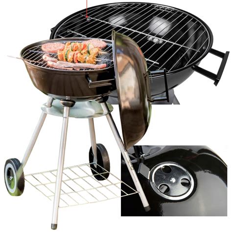 GRILL OGRODOWY WĘGLOWY OKRĄGŁY BBQ RUSZT 45CM Z POKRYWĄ POPIELNIK