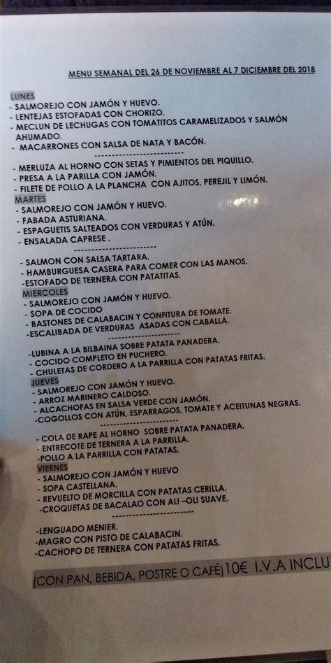 Carta Del Restaurante Palacio Criollo Rivas Vaciamadrid