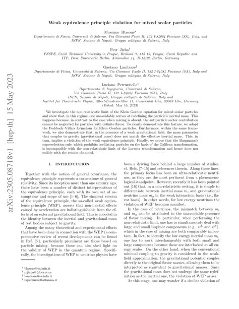 Pdf Weak Equivalence Principle Violation For Mixed Scalar Particles