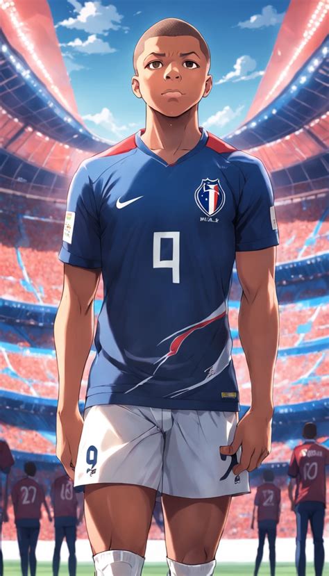 Kyllian Mbappe With The French National Team Jersey In Anime Style