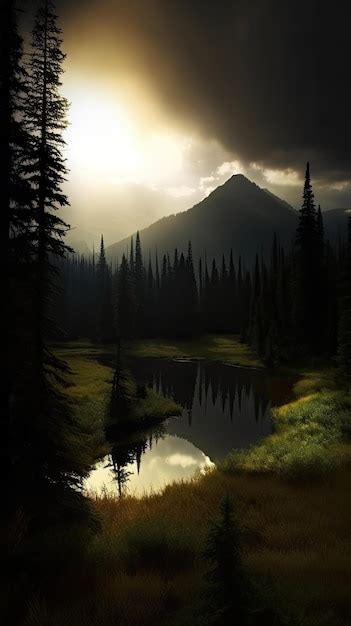 Premium AI Image A Mountain Lake Is Surrounded By A Forest And The