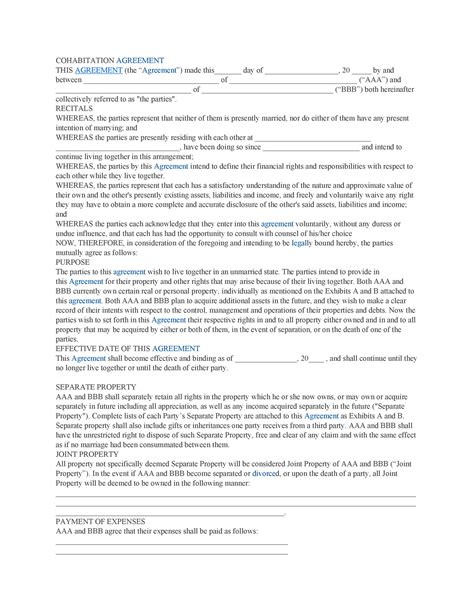 Cohabitation Agreement 30 Free Templates And Forms ᐅ Templatelab