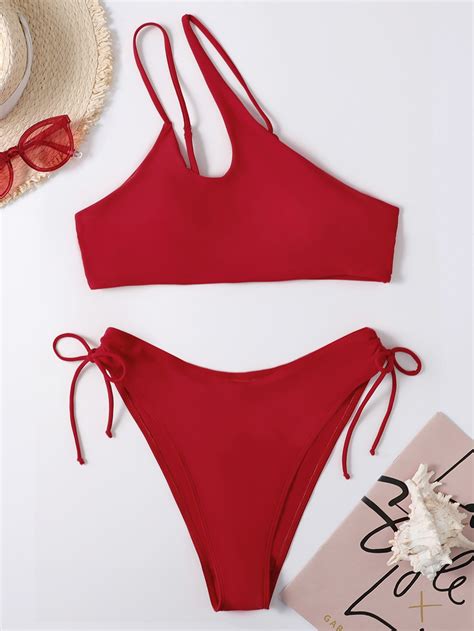 SHEIN Swim Basics Bañador bikini con abertura de un hombro corte alto