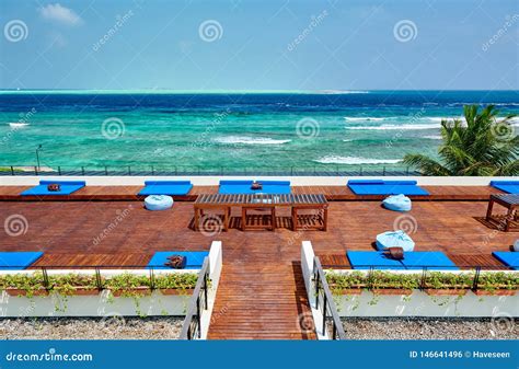 Tropical Beach With Patio Deck Stock Photo Image Of Terrace Resort