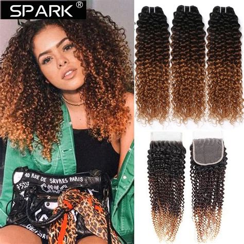 Tissage En Lot Br Silien Remy Naturel Avec Closure Ombr Spark Cheveux