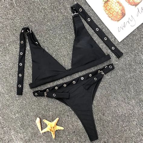 Bikini 2018 Swimwear Swimming Suit For Women Pure Sexy Rivet Buckle