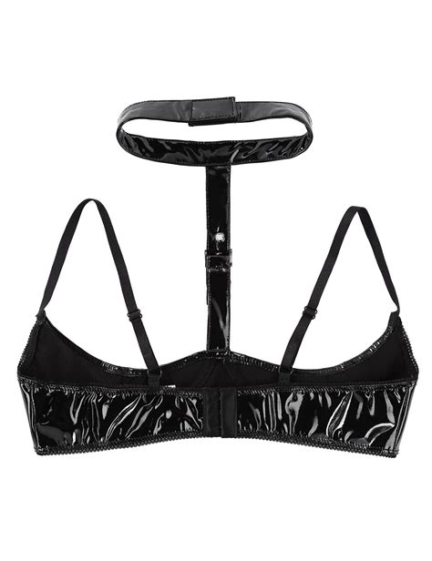 Femme Soutiens Gorge Ouvert En Cuir Verni Harnais Brassière Sans