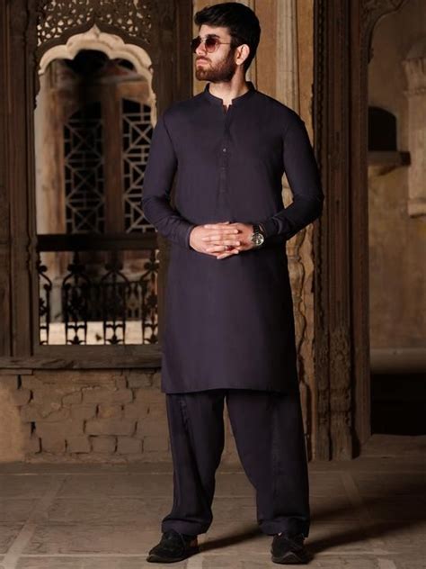 Pakistani Mens Shalwar Kameez In Navy Blue Colour M