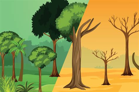 Global Warming And Deforestation Problem Concept Vector Before And