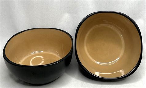 Pair Of Gibson Home Soho Lounge Bowls Square Stoneware Taupe Brown