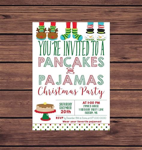 Pancakes And Pajamas Christmas Party Invitation Red And Green Etsy