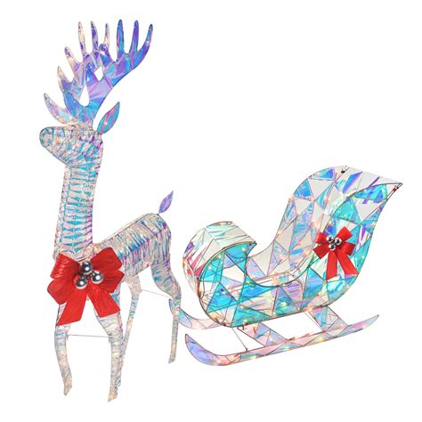 Buy Iridescent Reindeer And Sleigh Piece Set Lights Reindeer