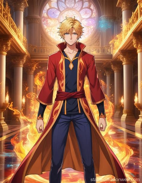 Blonde Haired Fire Mage In Palace Stable Diffusion Online