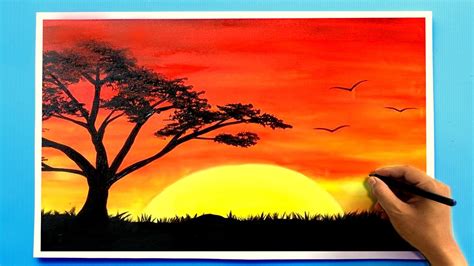 Twilight Sunset scenery Drawing How to Draw with oil pastels