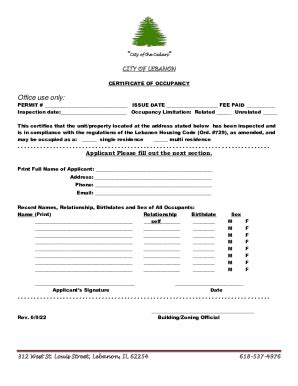 Fillable Online Prerequisites For Residential Certificate Of Occupancy