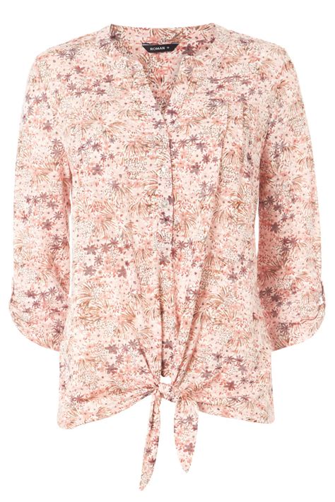 Ditsy Floral Print Tie Front Top In Light Pink Roman Originals Uk