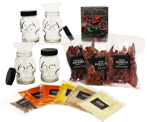 Snapklik Gourmet The Original DIY Hot Sauce Kit Gift Set Includes 4 Skull Glass Jars 2