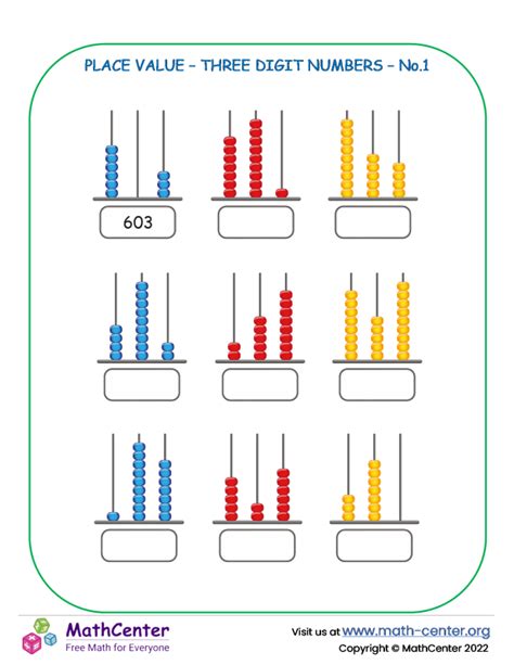 Third Grade Worksheets Three Digit Numbers Math Center