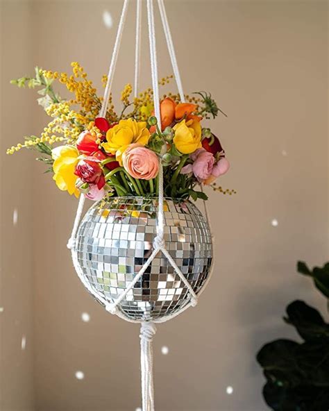 Havenstone Home Hanging Disco Ball Planter With Macrame Plant