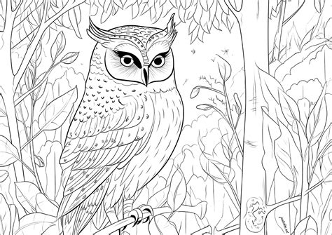 Pretty owl in the forest - Owl Coloring Pages for adults