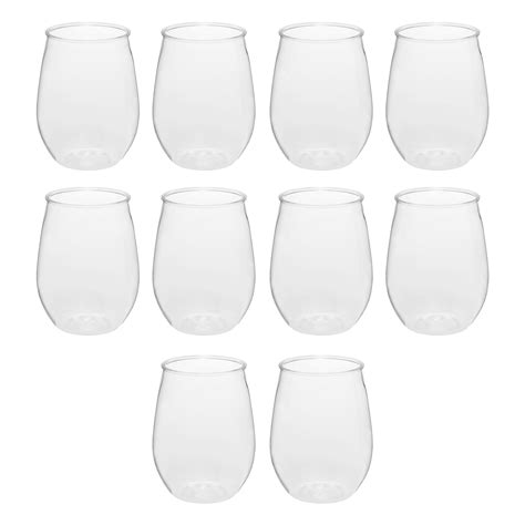 10 Stemless Plastic Wine Glasses Set 10 Oz Tritan Barware Clear