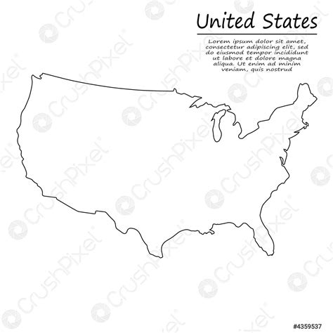 Simple outline map of United States, in sketch line style - stock ...