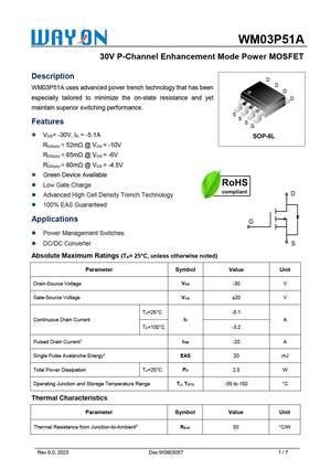 WM03P51A MOSFET Datasheet Pdf Equivalent Cross Reference Search