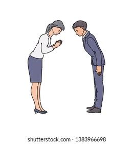 Two People Bowing Greeting Each Other Stock Vector (Royalty Free) 1383966698 | Shutterstock