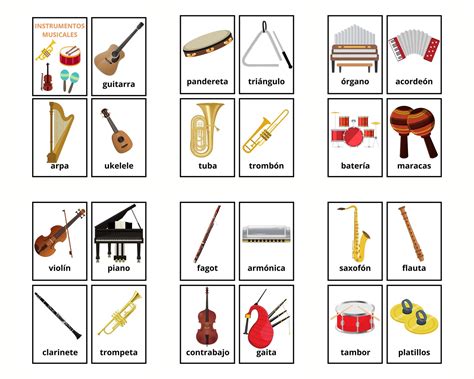 Spanish Musical Instruments Vocabulary Flashcards Learning Spanish